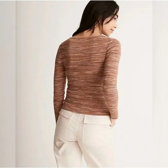 Madewell Space-Dyed V-Neck Cinched Sweater Spacedye Mahogany - Picture 2 of 7